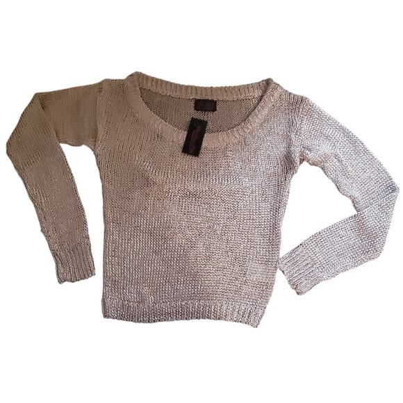 NWT Hot miami styles silver medium open crochet see through long sleeve top - Picture 1 of 4